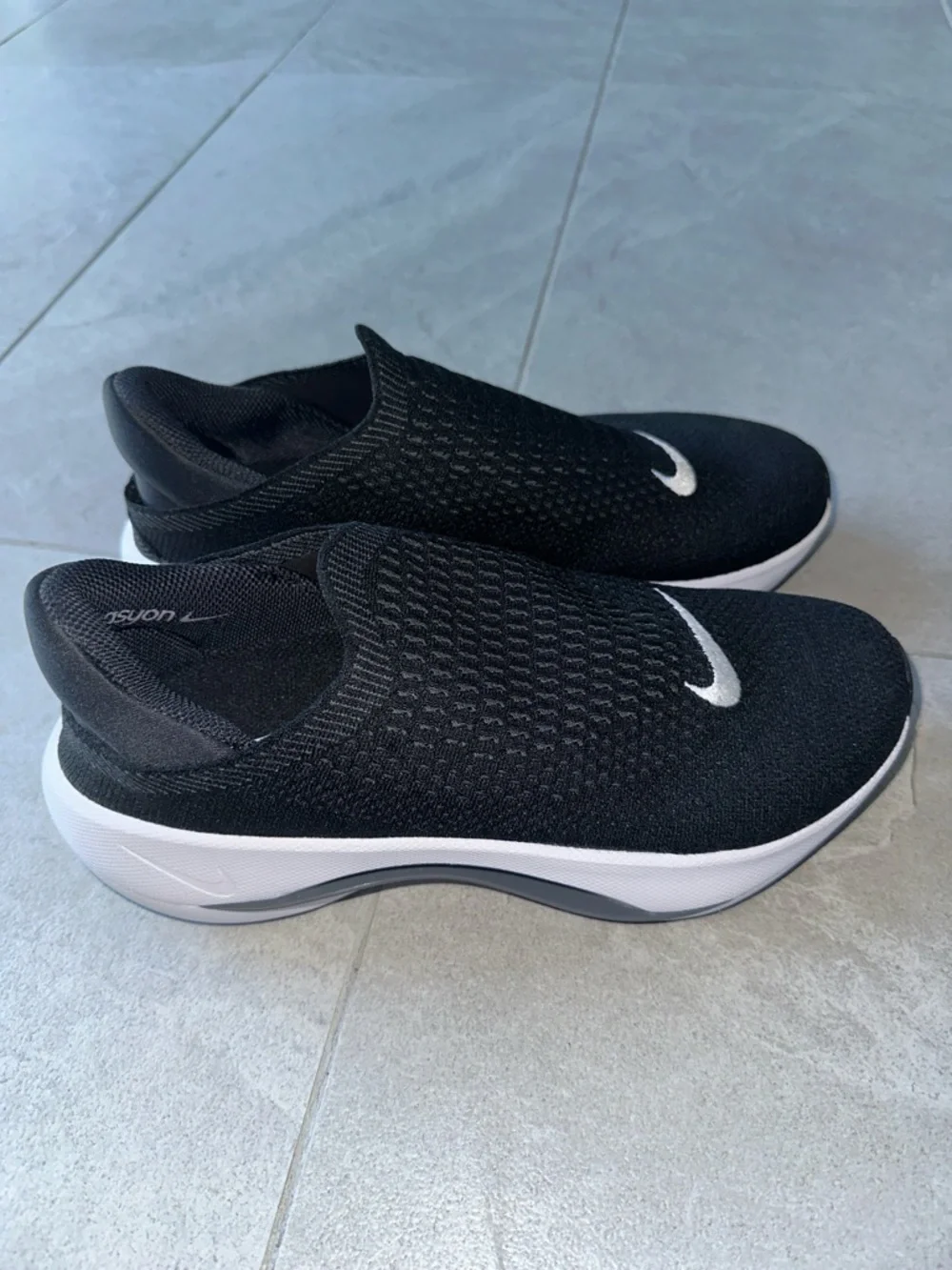 Nike Black Knit Slip-On Sneakers with White Swoosh